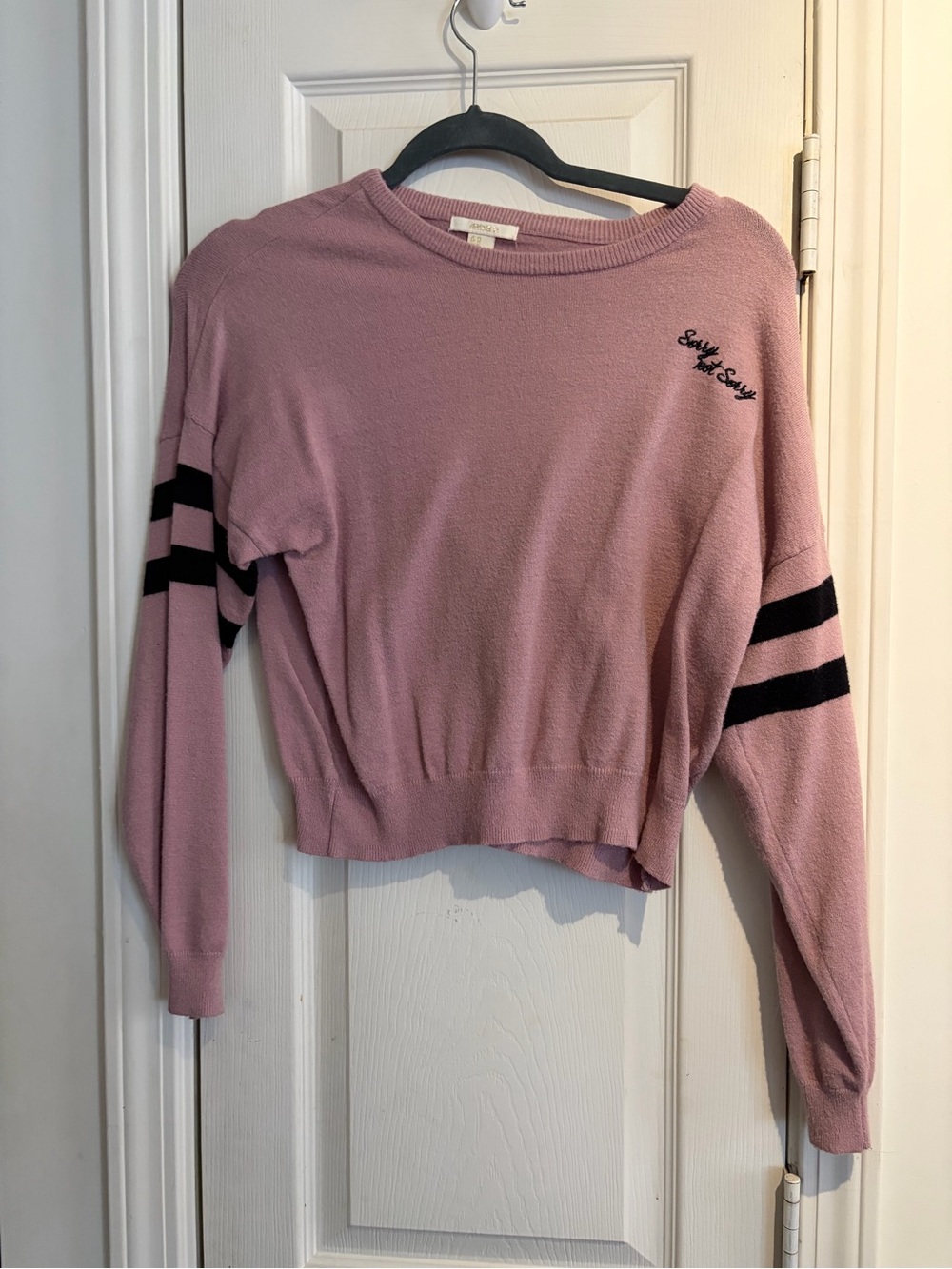 Forever 21 Dusty Pink Crewneck Sweater with Black Sleeve Stripes